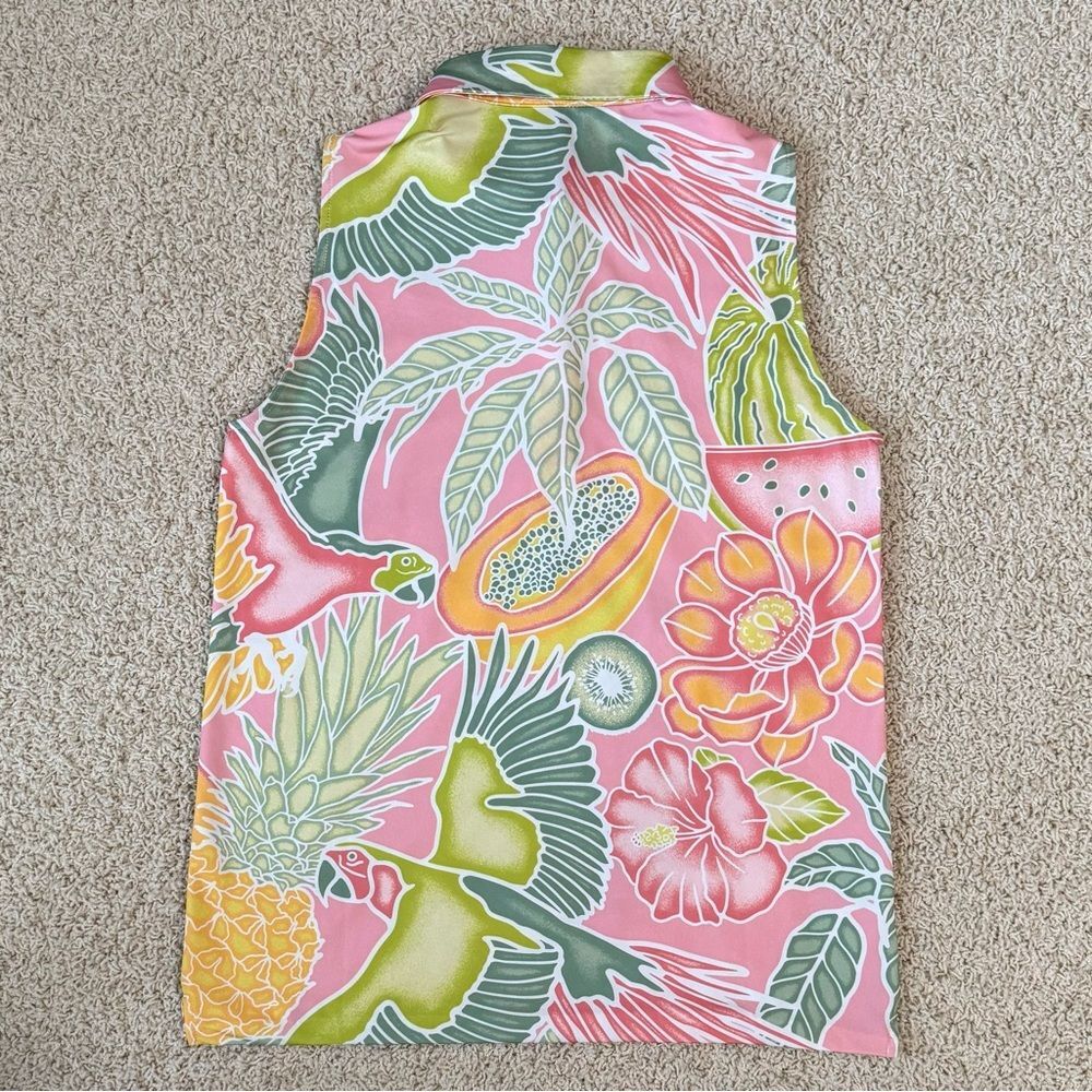 KENNY FLOWERS Ladies Sleeveless Golf Polo Bahamas Print Pink Green Size Small - Picture 3 of 5